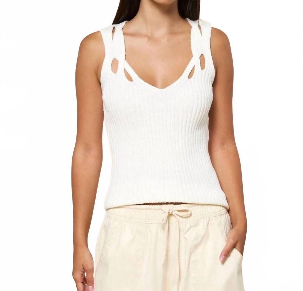 NEW LALAVON ribbed cut out strap knit tank top in cream